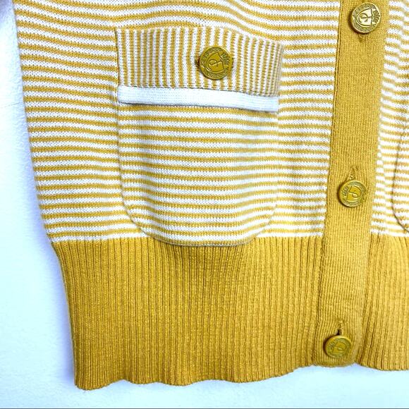 Juicy Couture | Cardigan Sweater Mustard Yellow Stripes Collegiate - Picture 5 of 5